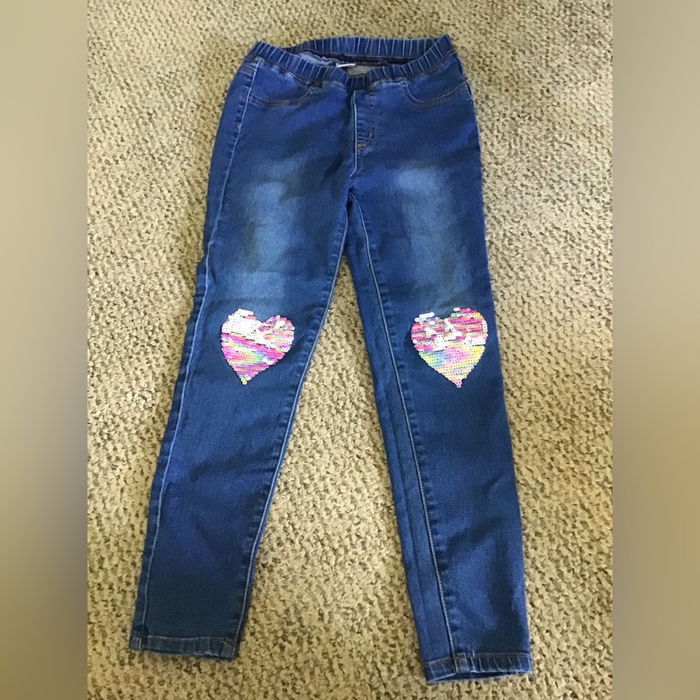 Girls jeggings size 12 sequin hearts